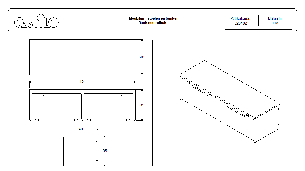 Bank met rolbakken 120 - Afbeelding 4