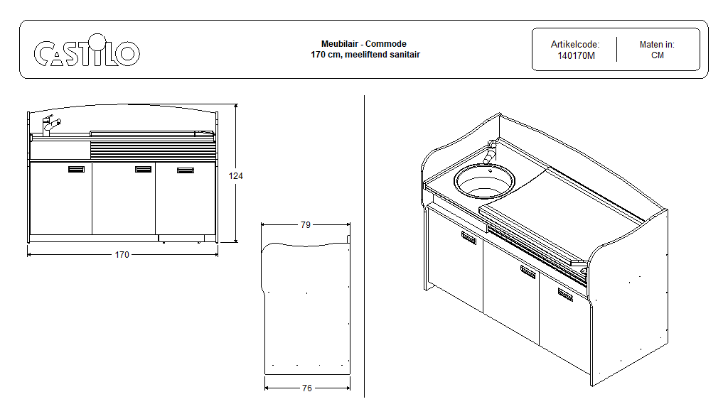 Commode 170cm meeliftend sanitair deuren - Afbeelding 28